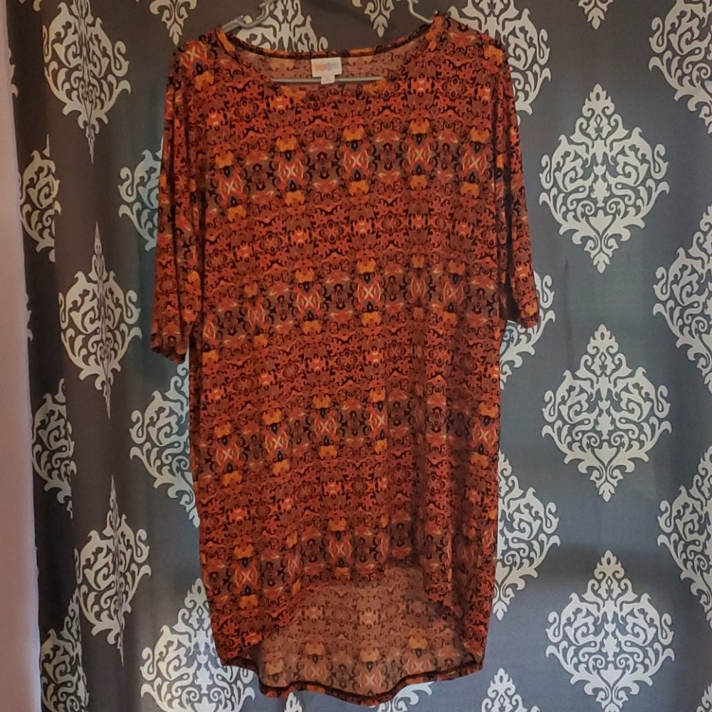 Lularoe Small Irma Orange and Black Geo Pattern